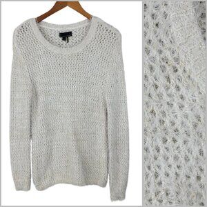 Jeans By Buffalo Sweater Small Open Knit Fuzzy Cream Gold Thread Pullover